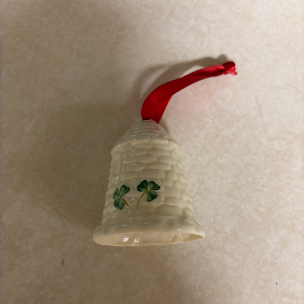 Ivory tower Ornament with Red Ribbon and Green Shamrocks